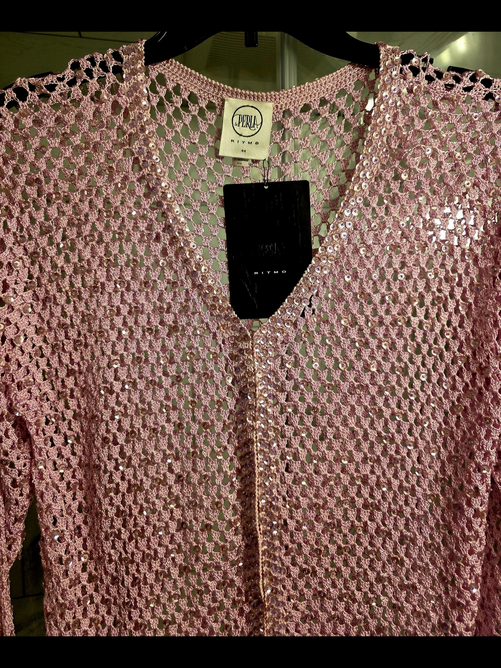 NWT RARE LA PERLA ITALY Pink Sequin Crochet SILK Cardigan, ONE Of A KIND!! Sz 8